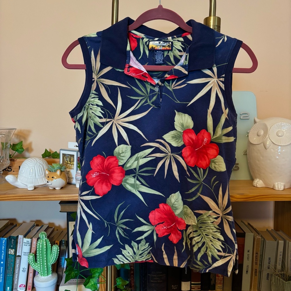 Tropical Floral Navy Tank Top